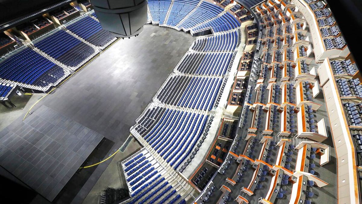 The seats are empty at the Amway Center in Orlando, home of the NBA's Orlando Magic, on Thursday, March 12, 2020. The NBA has suspended the season due to the coronavirus. 
