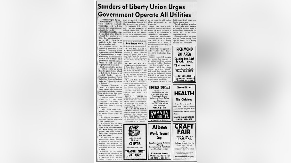 Burlington Free Press article from Dec. 16, 1971