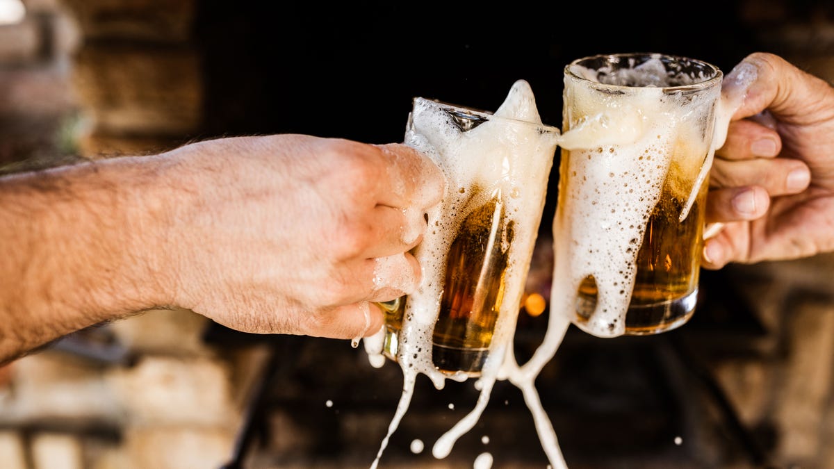 Spilling beer during a toast!