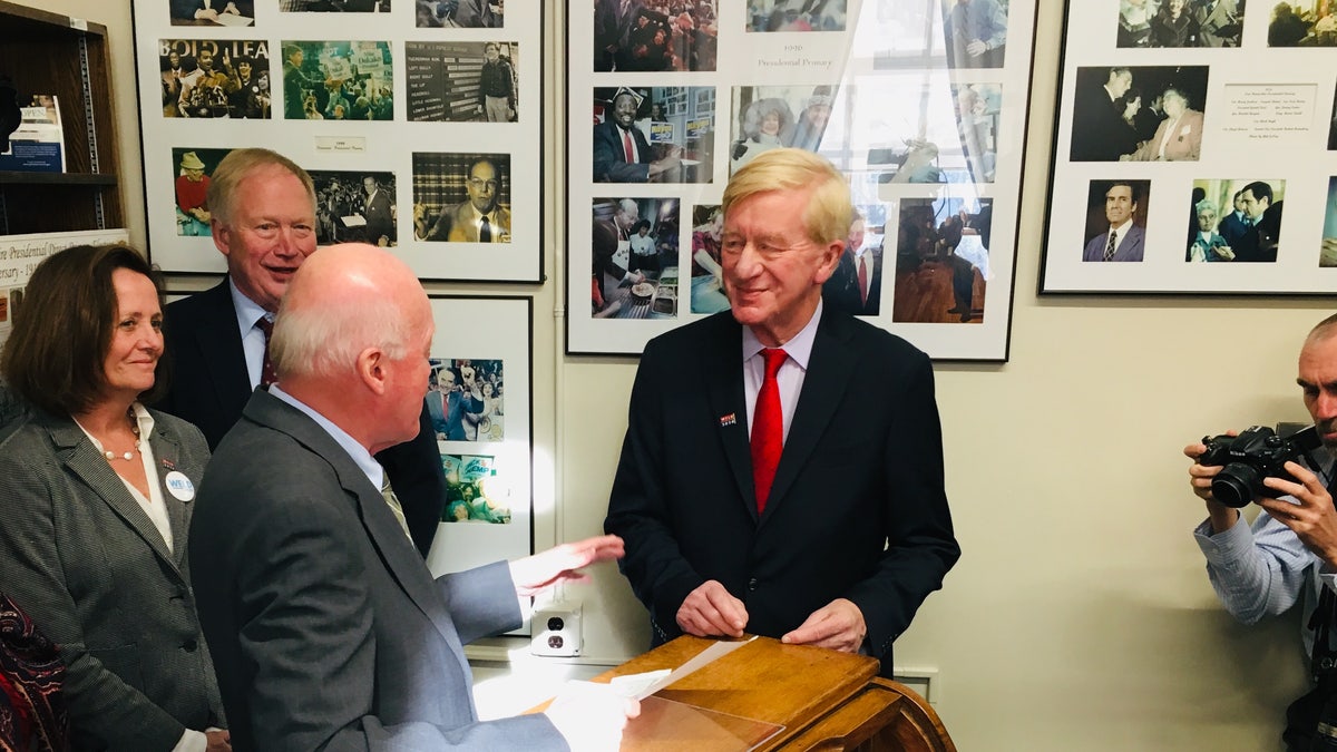 Former Massachusetts Gov. Bill Weld - a 2020 GOP presidential primary challenger - files to place his name on New Hampshire's primary ballot - in Concord, NH in Nov. 2019.