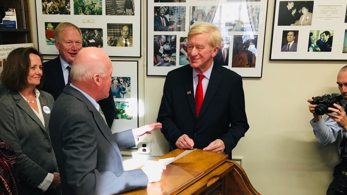 Former Massachusetts Gov. Bill Weld - a 2020 GOP presidential primary challenger - files to place his name on New Hampshire's primary ballot - in Concord, NH in Nov. 2019.