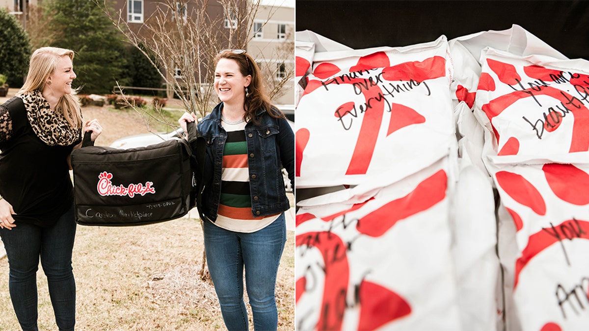 Rachel Reeves of Revolution Church helped deliver over 500 Chick-fil-A sandwiches to two local hospitals this week.<br>