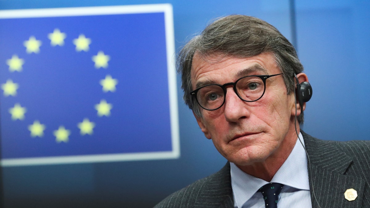 European Parliament President David-Maria Sassoli holds a news conference during the European Union leaders summit in Brussels, Belgium December 12, 2019.