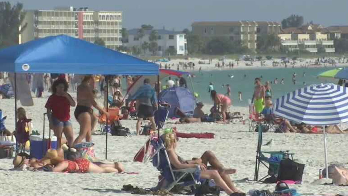 Crowded beaches over the weekend in Treasure Island, Florida after many events were cancelled due to the coronavirus outbreak.