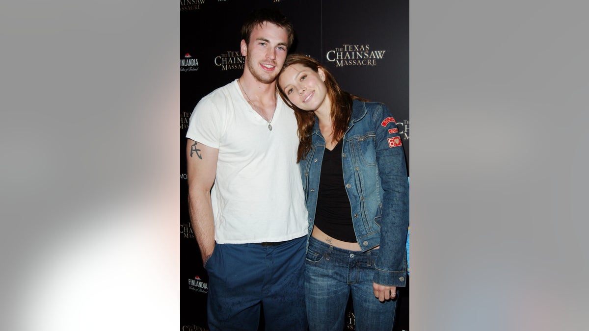 Jessica Biel &amp; Chris Evans during "The Texas Chainsaw Massacre" Halloween Party At The Mondrian Hotel at Sky Bar At The Mondrian Hotel in West Hollywood, California, United States.