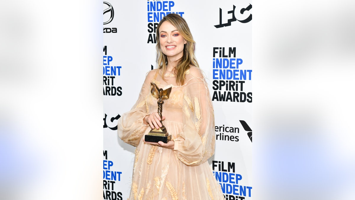 Olivia Wilde, winner of Best First Feature for "Booksmart," poses in the press room at the 2020 Film Independent Spirit Awards on February 08, 2020 in Santa Monica, Calif.