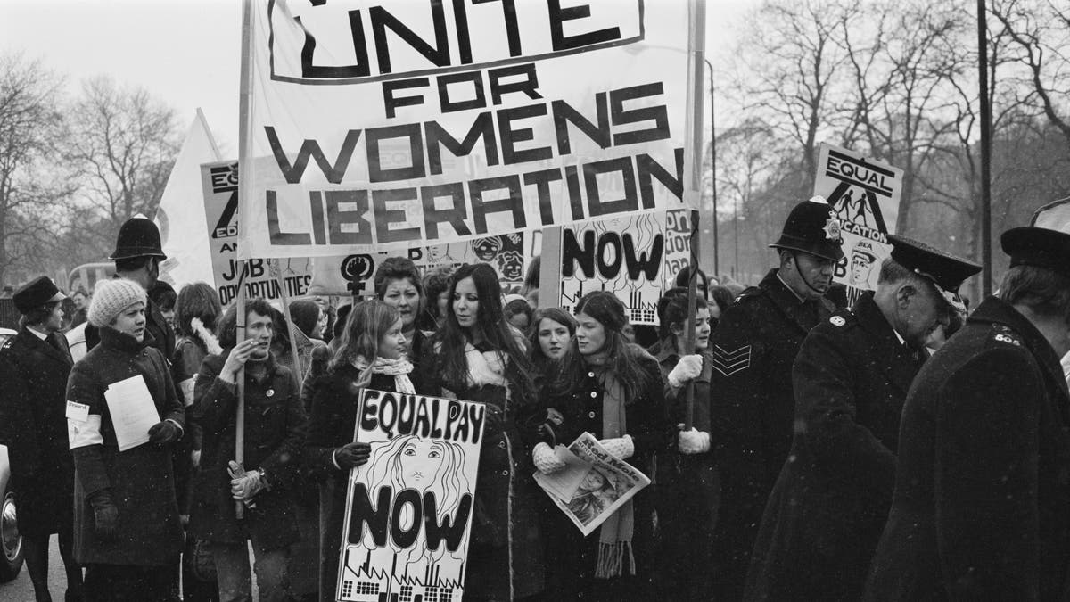 Members of the U.K.'s National Women's Liberation Movement mark International Women's Day, London, March 6, 1971. (Daily Express/Hulton Archive/Getty Images)
