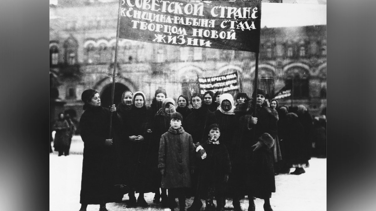 Women photographed on International Women's Day in Russia