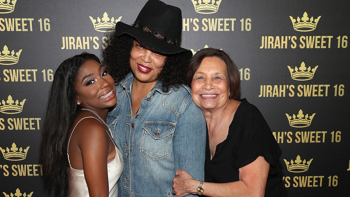 Jirah Mayweather, left, Josie Harris, center and Elsie Harris attend Jirah Mayweather'sSweet 16 Birthday Party at Hyatt In Valencia, Calif., on June 20, 2019.