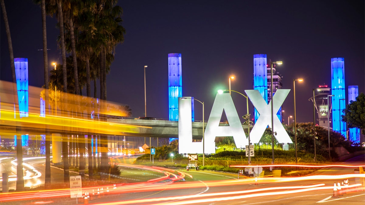 An editorial stock photo of the Los Angeles International airport (LAX) sign in Los Angeles, California.