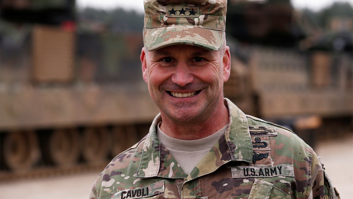 U.S. Army Europe Commander Christopher Cavoli smiles during a media briefing after deployment of U.S. troops from 2nd Armored Brigade Combat Team, 1st Armored Division for military exercises in Drawsko Pomorskie training area, Poland March 21, 2019. REUTERS/Kacper Pempel