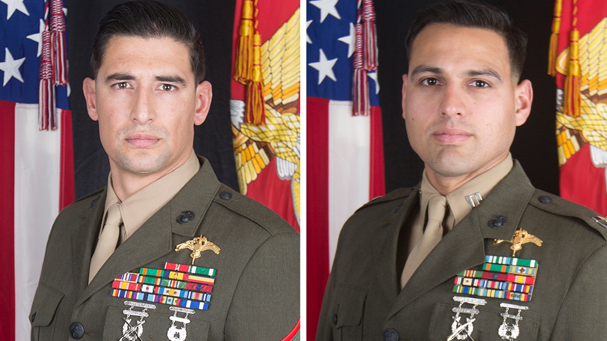 Gunnery Sgt. Diego D. Pongo, 34, left, of Simi Valley, Calif., and Capt. Moises A. Navas, 34, of Germantown, Md., each suffered fatal wounds Sunday while accompanying Iraqi Security Forces during a mission to eliminate an ISIS stronghold in a mountainous area of north central Iraq.