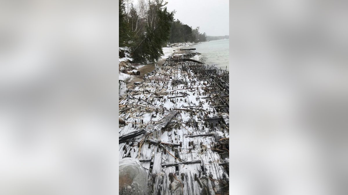 The wreck of the Joseph S. Fay has been pushed by storms toward the shore of northern Lake Huron.