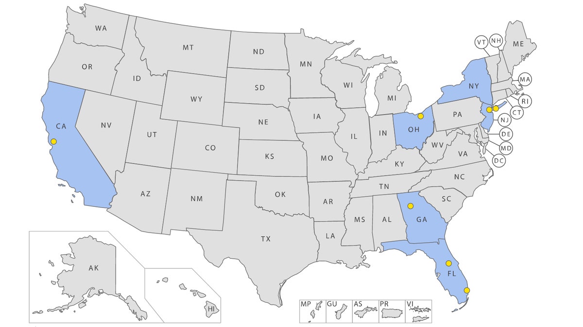 The above map, created by the TSA, shows the location of airports where officers tested positive for COVID-19 as of March 19.