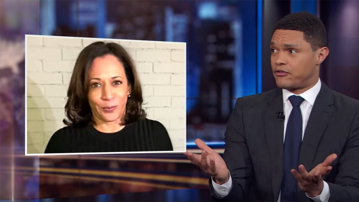 “The Daily Show with Trevor Noah” poked fun at Sen. Kamala Harris for releasing a “hostage-style video” to announce she was endorsing former Vice President Joe Biden.