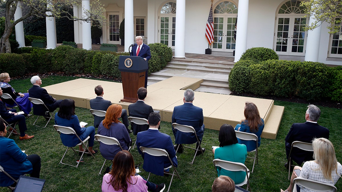 President Trump during the coronavirus task force briefing in the Rose Garden of the White House on Sunday. (AP Photo/Patrick Semansky)