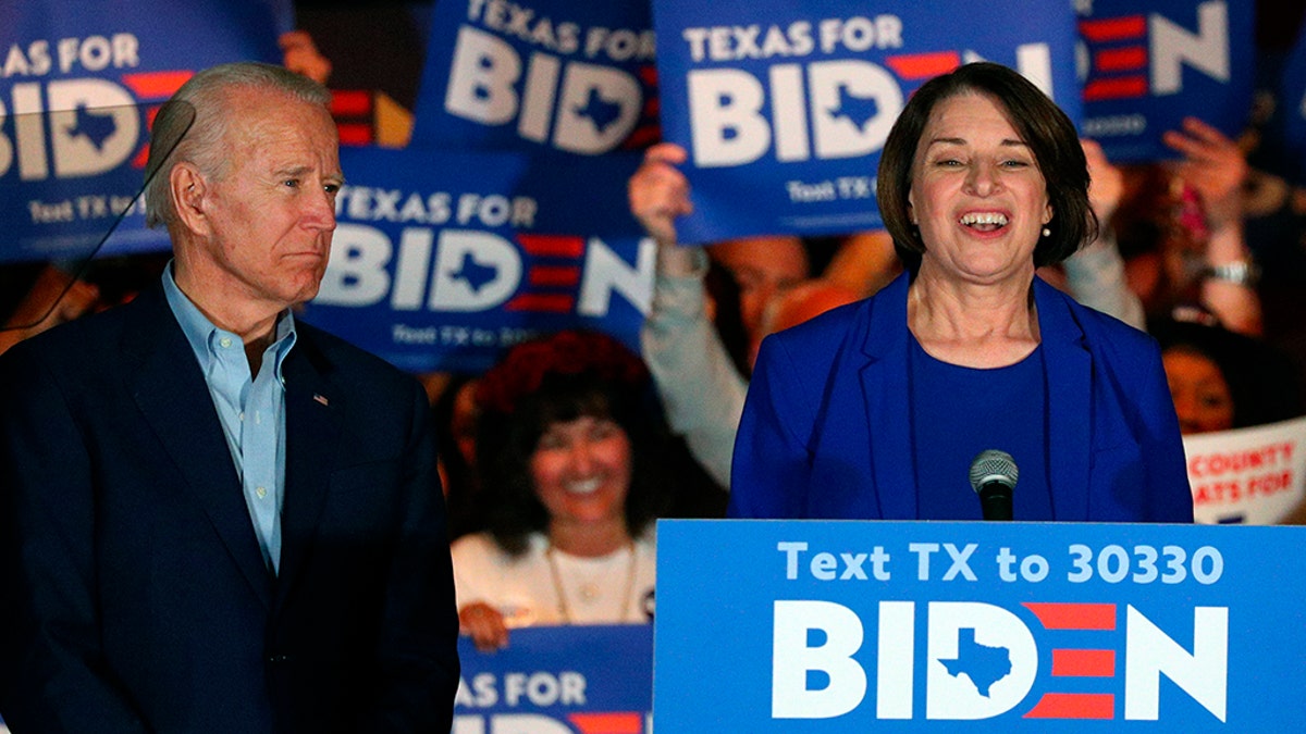 Sen. Amy Klobuchar, D-Minn., endorses Democratic presidential candidate former Vice President Joe Biden at a campaign rally Monday, March 2, 2020 in Dallas. (AP Photo/Richard W. Rodriguez)