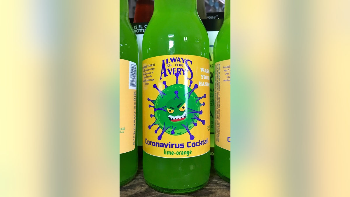 On the label, which boasts a scary cartoonish depiction of a coronavirus, the “infectious drink” has a recipe for “Pandemic Punch.”