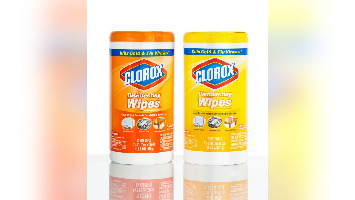 Salt Lake City, Utah, USA - May 09, 2013. Product shot of Clorox disinfecting wipes. On the left is orange scent on the right is the lemon scent. This image was taken in a photography studio.