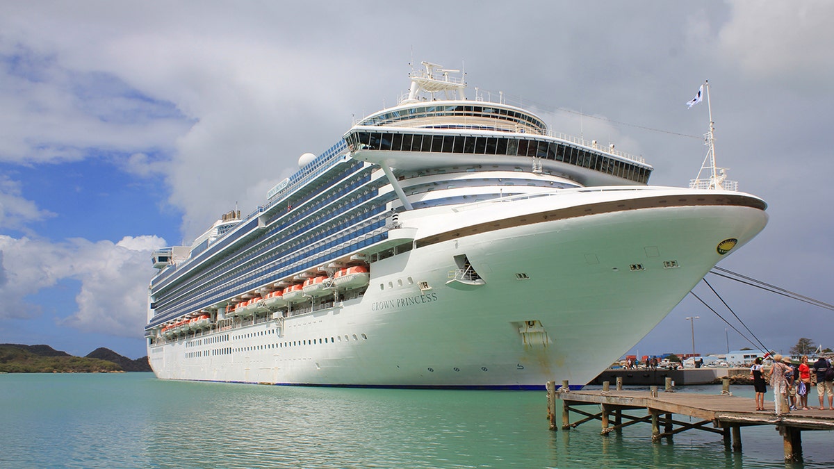 Pictured here is Princess Cruises' Crown Princess cruise ship, anchored in St. John's, Antigua and Barbuda, Caribbean.