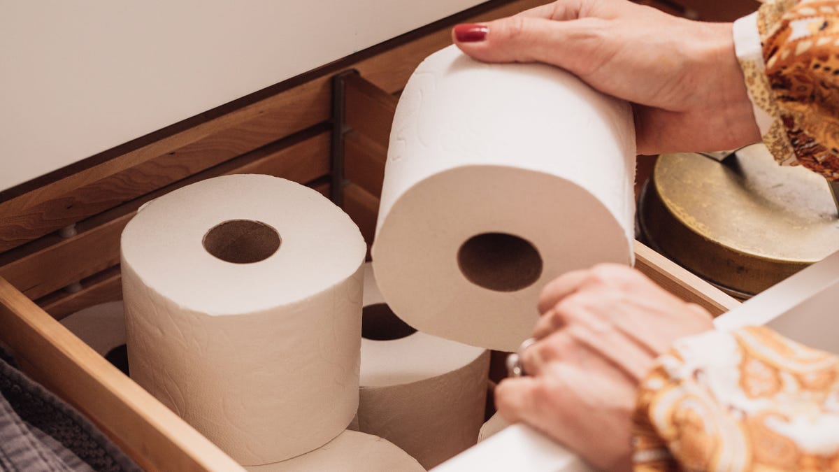 Toilet paper storage in bathroom drawer