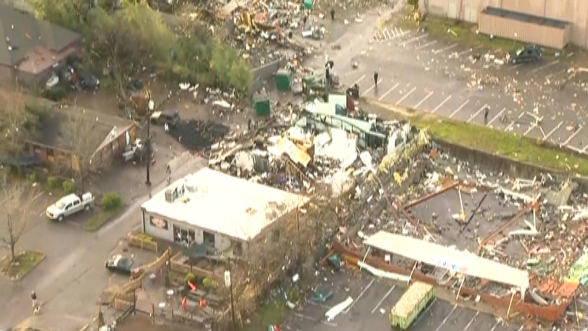 Collapsed buildings were reported around Nashville after the tornado.