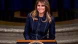 First lady Melania Trump smiles during a speech at the Justice Department's National Opioid Summit at the Department of Justice on Friday in Washington. Trump has canceled a Beverley Hills fundraiser scheduled for later this month.(AP Photo/Andrew Harnik)