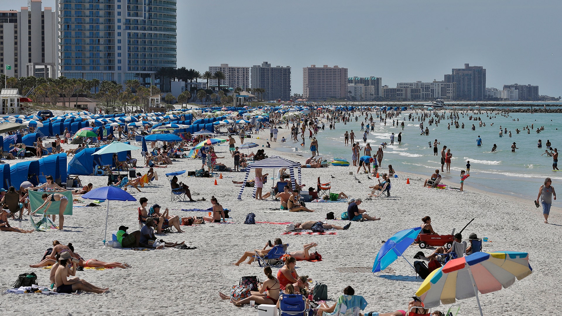 Visitors enjoy Clearwater Beach in Clearwater Beach, Florida, March 18, 2020. 