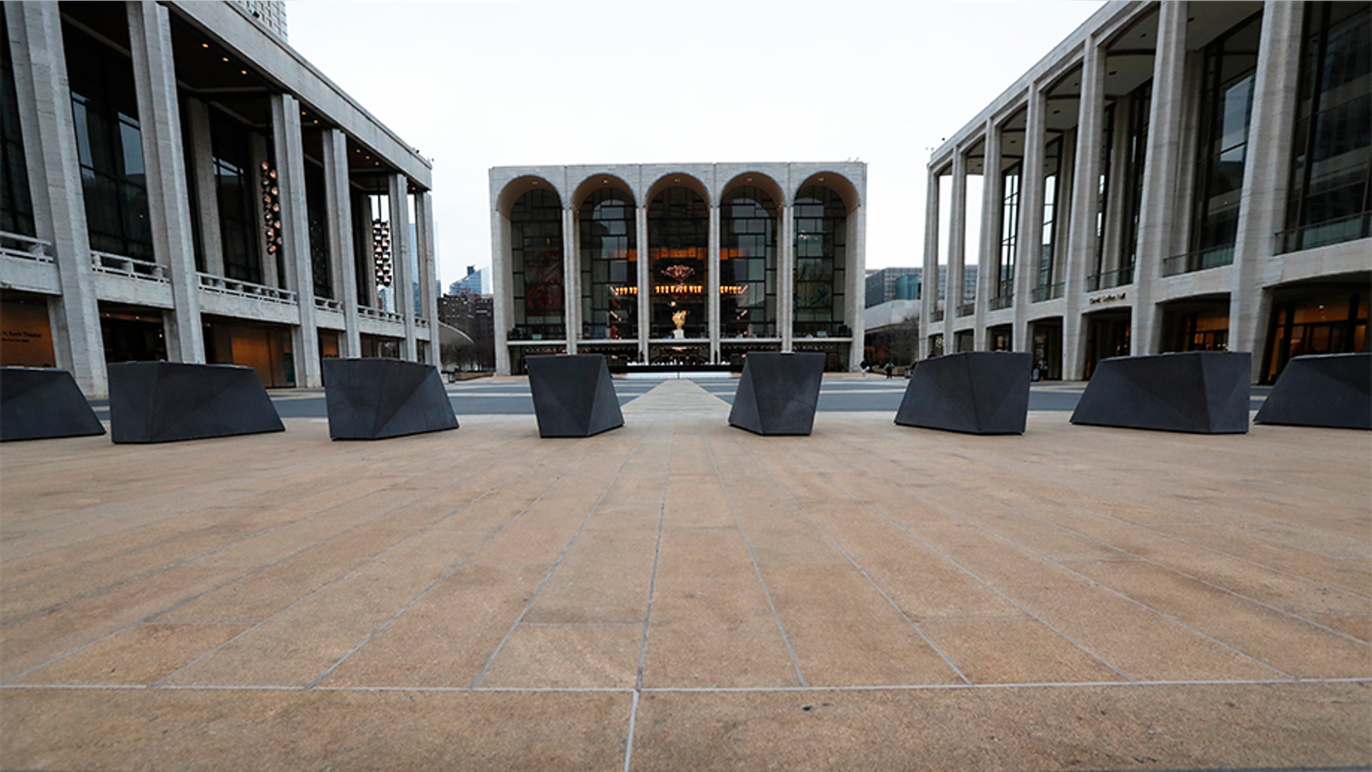 New York, New York: Josie Robertson Plaza at Lincoln Center nearly deserted Thursday, March 12, 2020, after nearly all of Lincoln Center's performance spaces shuttered their doors following a statewide ban on gatherings of more than 500 people.