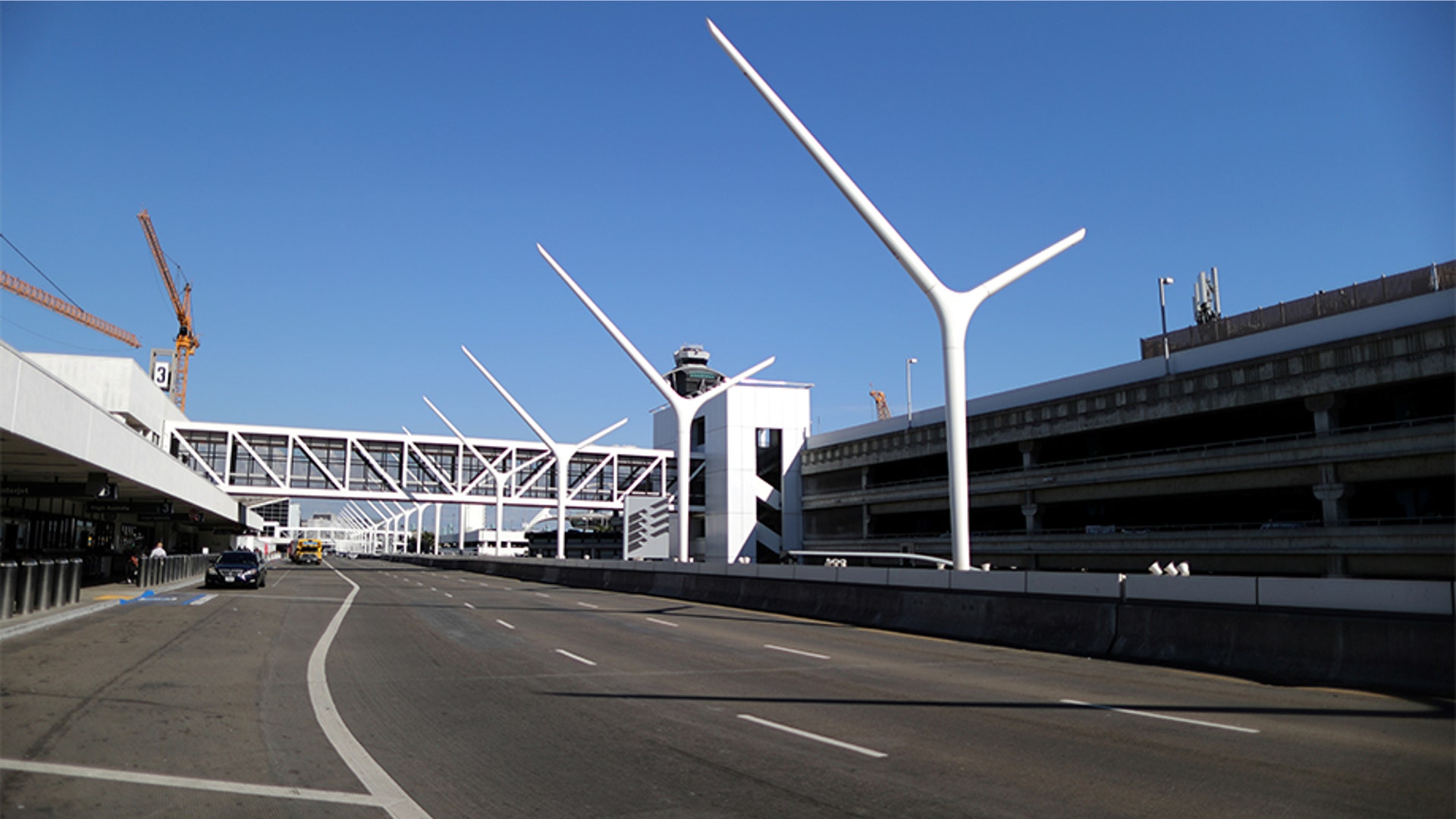 Los Angeles, California: An empty road that runs past terminals is seen at LAX airport, amid reports of the coronavirus.