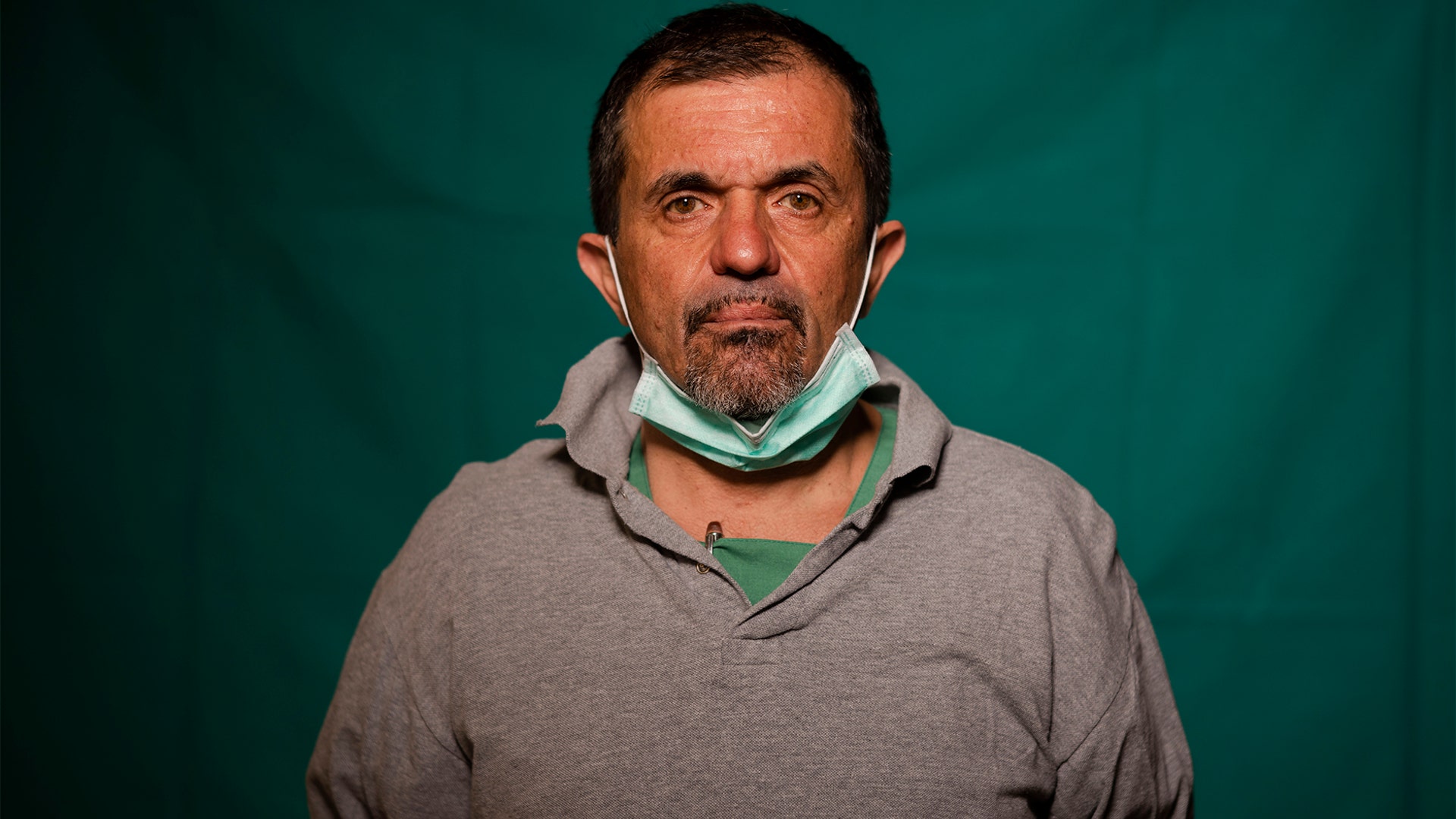 Doctor Sebastiano Petracca, 48, head physician of the ICU at the Rome's COVID 3 Spoke Casalpalocco Clinic, poses for a portrait during a break in his daily shift in Rome, Italy, March 27, 2020.