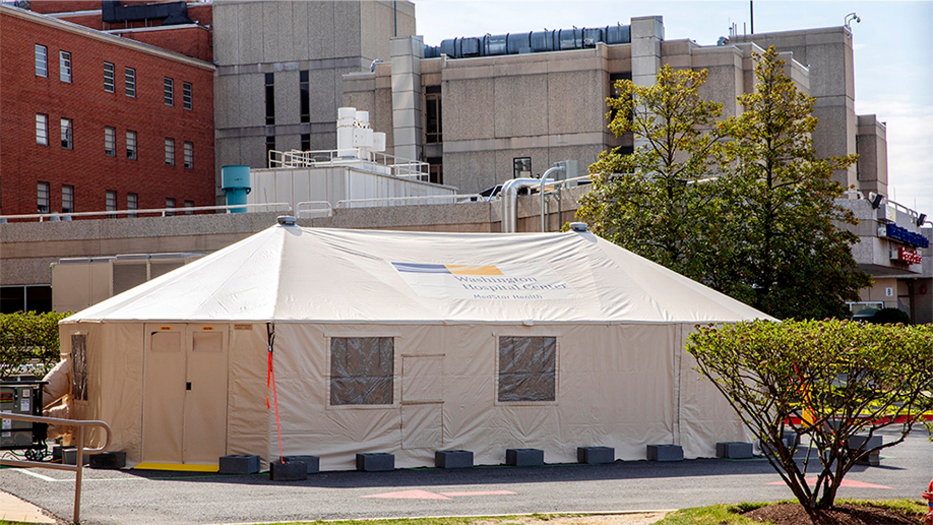 Medstar Washington Hospital Center has set up a tent by their emergency room entrance in Washington, D.C., March 18, 2020.