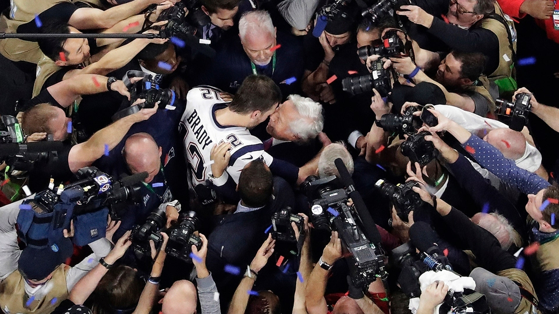 New England Patriots' Tom Brady embraces Patriots owner Robert Kraft after the NFL Super Bowl 53 football game against the Los Angeles Rams in Atlanta. Tom Brady is an NFL free agent for the first time in his career.