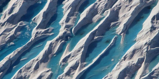 Crevasses in southern Greenland are visible from a 2017 Operation IceBridge airborne survey of the region. Credit: NASA/Operation IceBridge