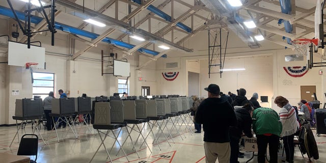 Voters cast ballots at a polling station in Warren, Michigan, as the state holds its presidential primary on Tuesday, March 10, 2020