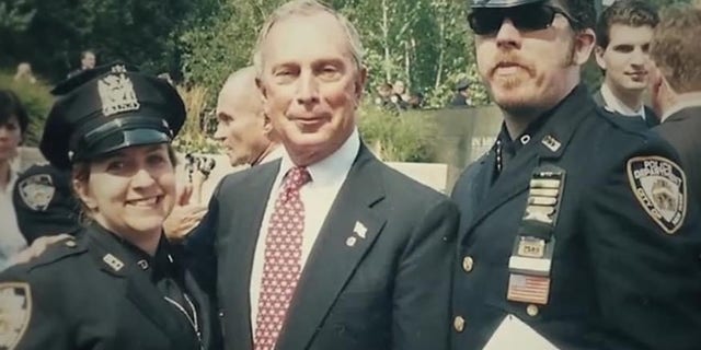 Retired NYPD Detective Stephen Reid, now an active-duty EMT paramedic in Westchester County, NY, with Michael Bloomberg at the one-year 9/11 memorial ceremony. (Courtesy Stephen Reid)