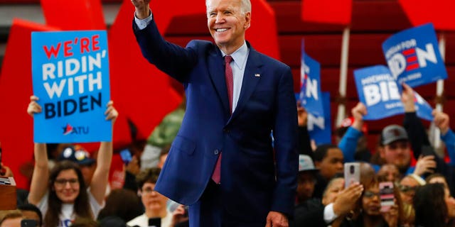 Democratic presidential candidate former Vice President Joe Biden speaks during a campaign rally at Renaissance High School in Detroit, Monday, March 9, 2020. (AP Photo/Paul Sancya)