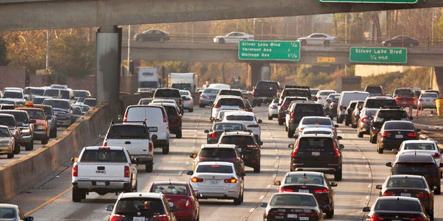 Major traffic on the Hollywood Freeway in Los Angeles.