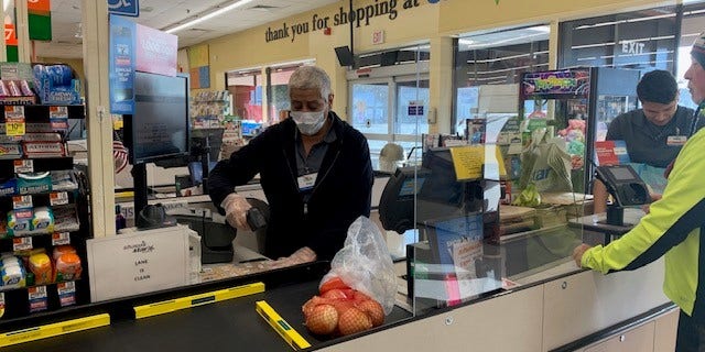 Albertsons grocery stores, which own and operate supermarket chains including Safeway, Shaws, Star Market and Acme, among others, has already started installing the plexiglass barriers to its checkouts.