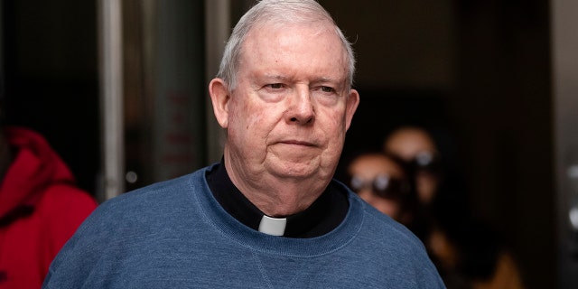 In this March 11, 2020 photo, Monsignor William Lynn leaves the center for criminal justice in Philadelphia after a pretrial hearing. (AP Photo/Matt Rourke)