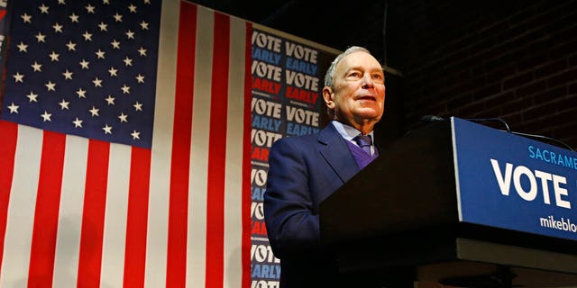 In this Feb. 3, 2020, file photo, Democratic presidential candidate former New York City Mayor Mike Bloomberg addresses supporters during a campaign stop in Sacramento, Calif. (AP Photo/Rich Pedroncelli, File)