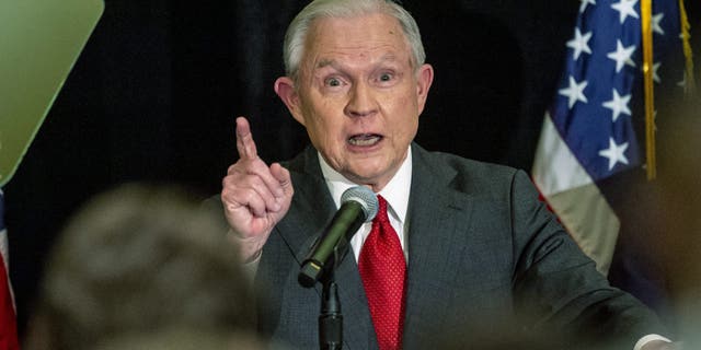 Jeff Sessions addresses the crowd at his watch party following Alabama's state primary, Tuesday, March 3, 2020, in Mobile, Ala. (AP Photo/Vasha Hunt)