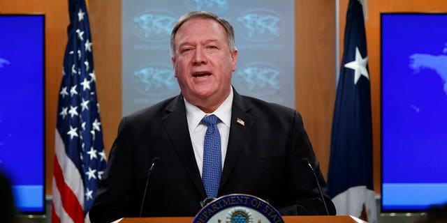 Secretary of State Mike Pompeo speaks during a news conference at the State Department in Washington, Thursday, March, 5, 2020. (Associated Press)