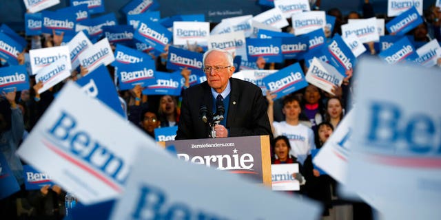 Democratic presidential candidate U.S. Sen. Bernie Sanders, I-Vt., speaks during a campaign rally at the University of Michigan in Ann Arbor, Mich., Sunday, March 8, 2020. (AP Photo/Paul Sancya)