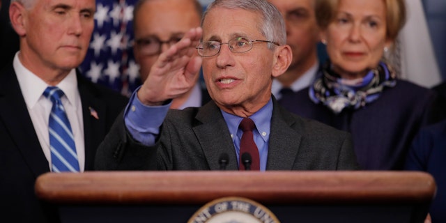 Dr. Anthony Fauci, director of the National Institute of Allergy and Infectious Diseases, speaks during a Coronavirus Task Force news briefing in the White House in Washington, March, 10, 2020. (Associated Press)