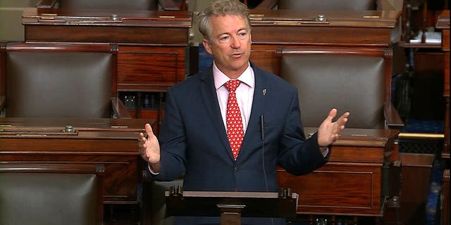 In this image from video, Sen. Rand Paul, R-Ky., speaks on the Senate floor at the U.S. Capitol in Washington, Wednesday, March 18, 2020.