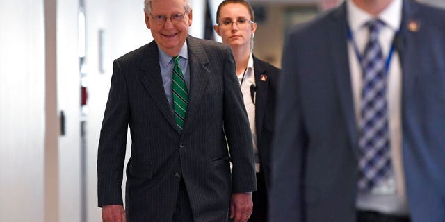 McConnell's coronavirus stimulus plan would provide payments of $1,200 per person, $2,400 for couples 3 Senate Majority Leader Mitch McConnell of Ky., walk to attend a Republican policy lunch on Capitol Hill in Washington, Thursday, March 19, 2020. (AP Photo/Susan Walsh)