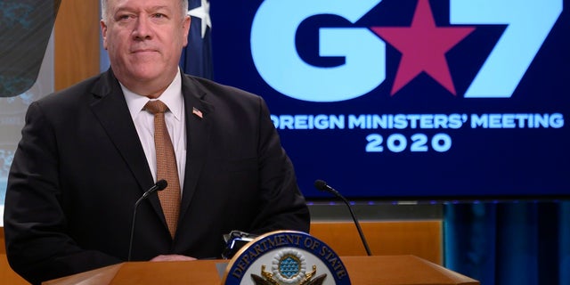 Secretary of State Mike Pompeo speaks during a news conference at the State Department on Wednesday in Washington. (Andrew Caballero-Reynolds/Pool Photo via AP)