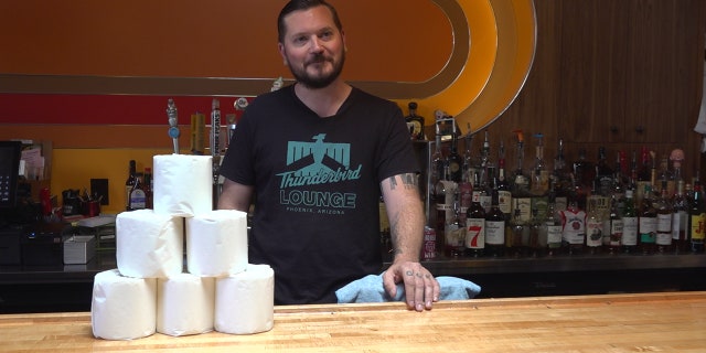 Thunderbird Lounge owner Jeremiah Gratza tells Fox News that business is doing well after deciding to deliver beer and toilet paper when bars were ordered to close. (Stephanie Bennett/Fox News).