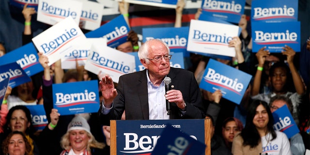 Democratic presidential candidate Sen. Bernie Sanders, I-Vt., gestures as he addresses a rally Feb. 27, 2020, in Richmond, Va. 
